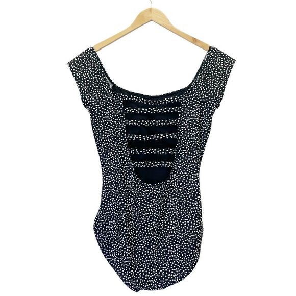 NWT Janela Bay Bardot One Piece Strappy Back Swimsuit Black White Dots Size XXXL - Picture 3 of 14